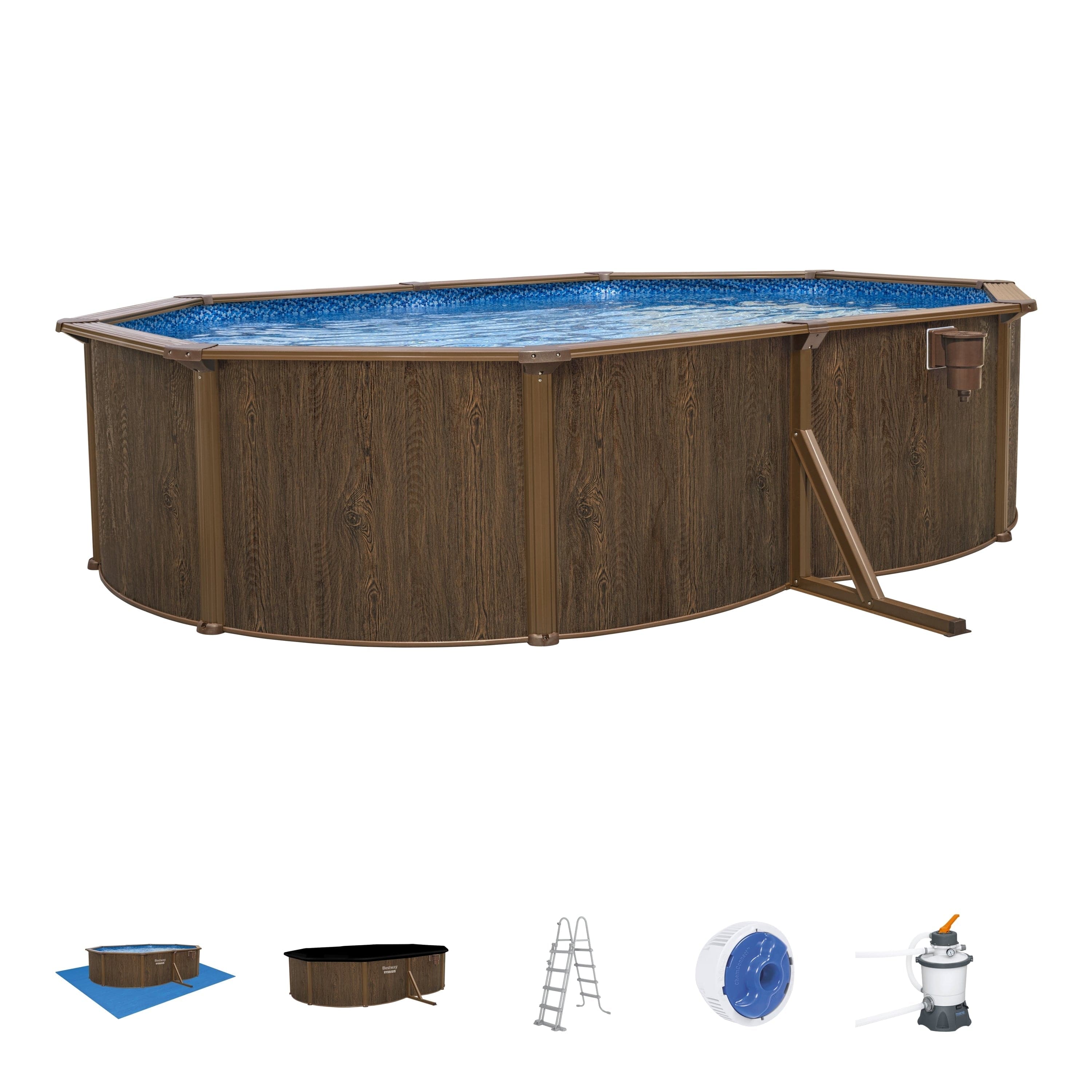 HYDRIUM POOL WOOD OVAL 5X3,60X1,20M SAND FILTER COVER AND BASE MAT - Premium Above Ground Pools from Bricocenter - Just €1957.99! Shop now at Maltashopper.com