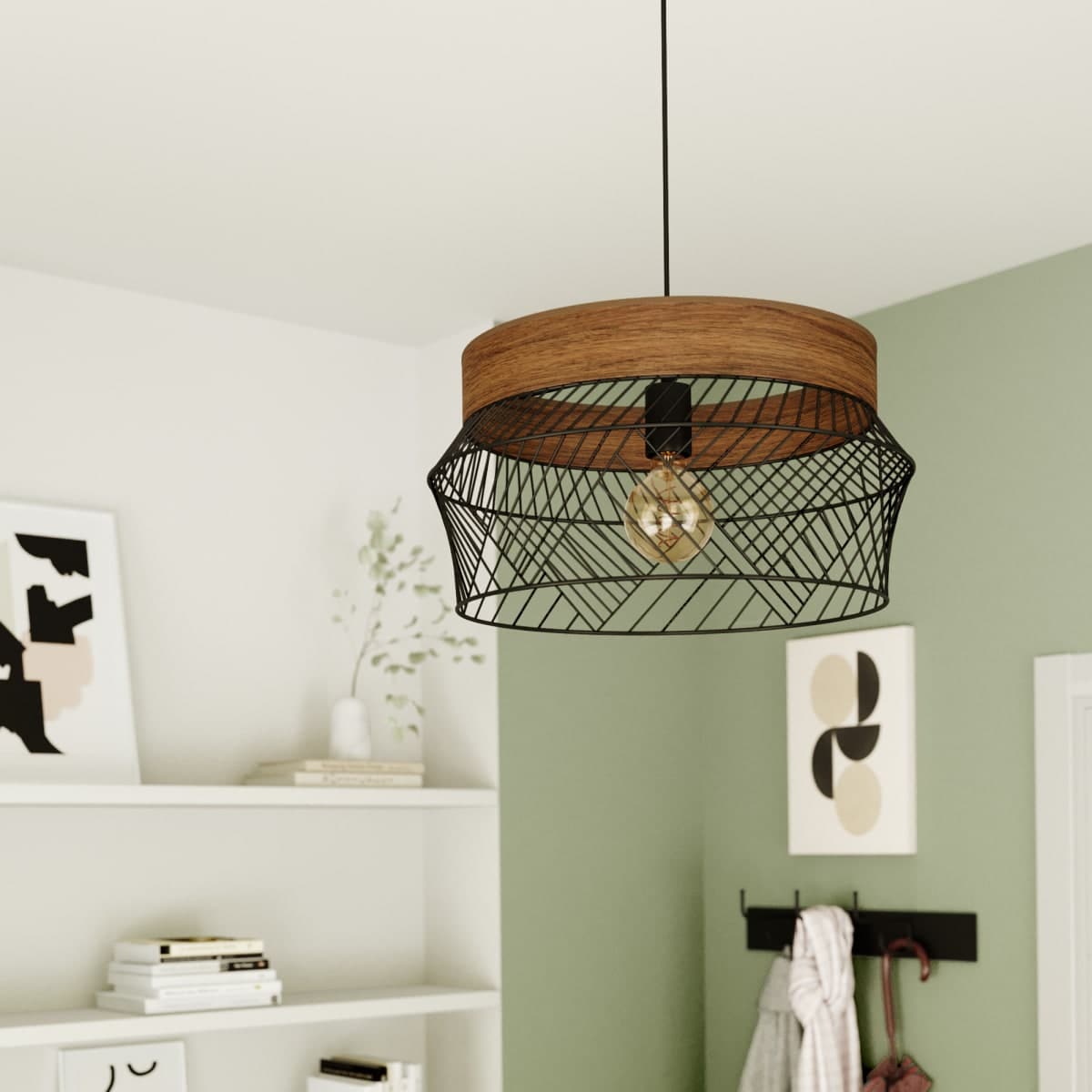 KANEL CHANDELIER WOOD AND METAL BLACK D45CM E27=46W - best price from Maltashopper.com BR420008163