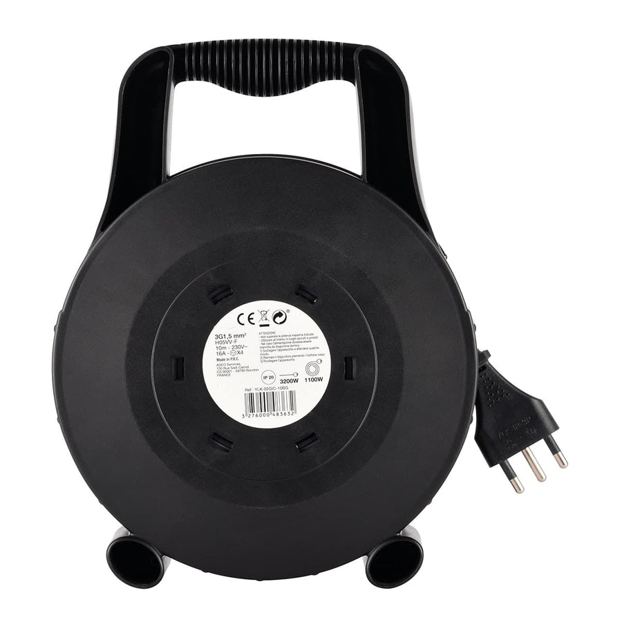 Bricocenter CABLE REEL 10MT PLUG 16A 4 UNIVERSAL SOCKETS WITH THERMAL CIRCUIT BREAKER