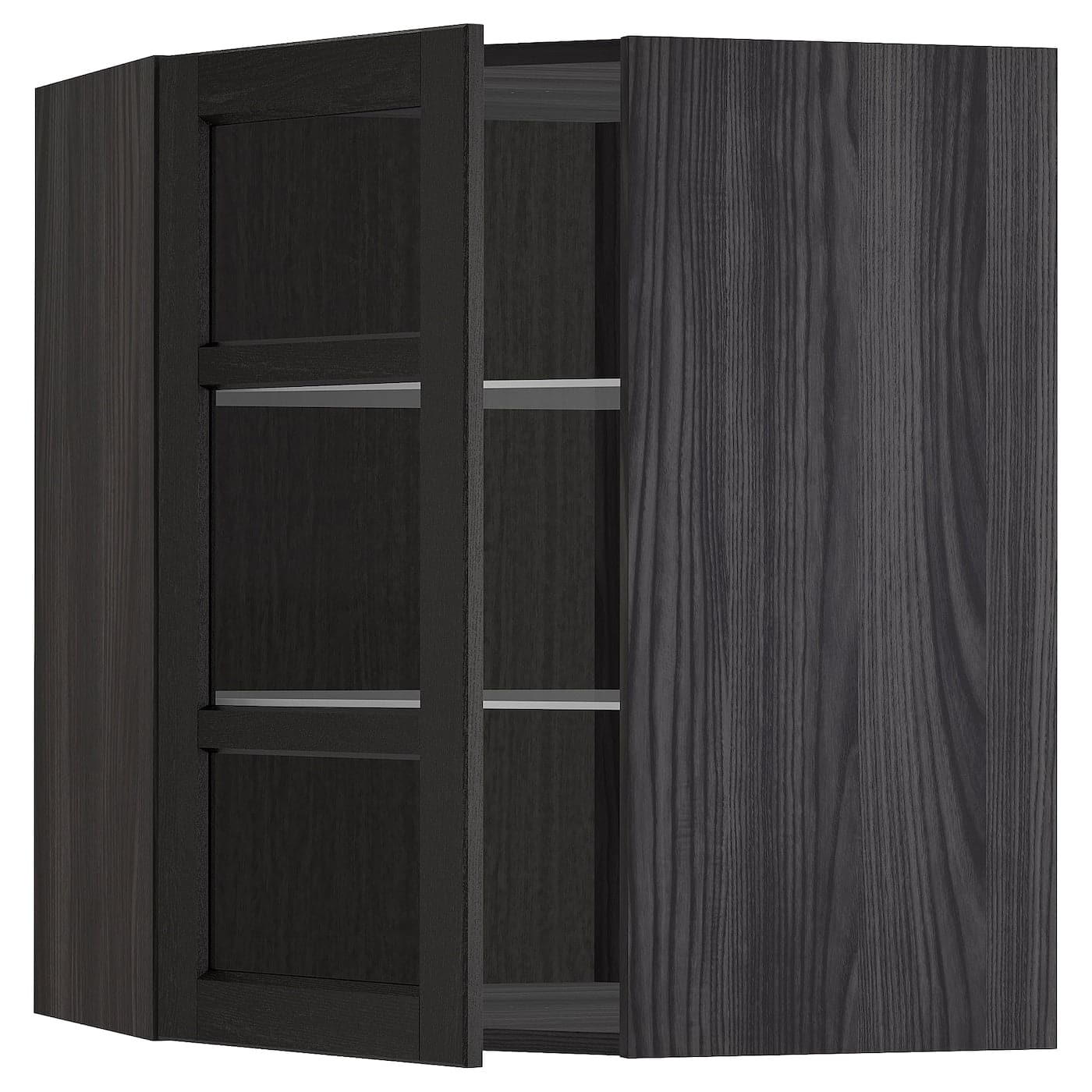 METOD - Corner wall cab w shelves/glass dr, white/Lerhyttan black stained , - Premium Kitchen & Dining Furniture Sets from Ikea - Just €157.99! Shop now at Maltashopper.com