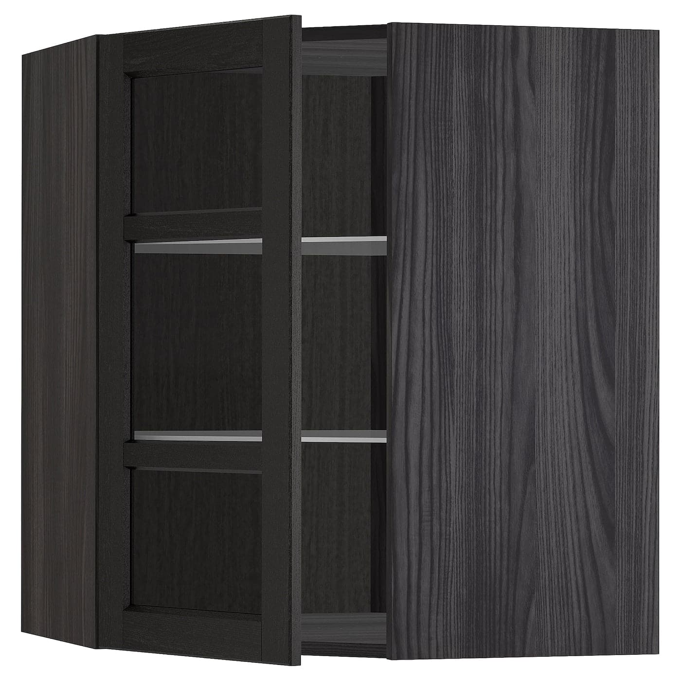 Ikea METOD - Corner wall cab w shelves/glass dr, white/Lerhyttan black stained ,