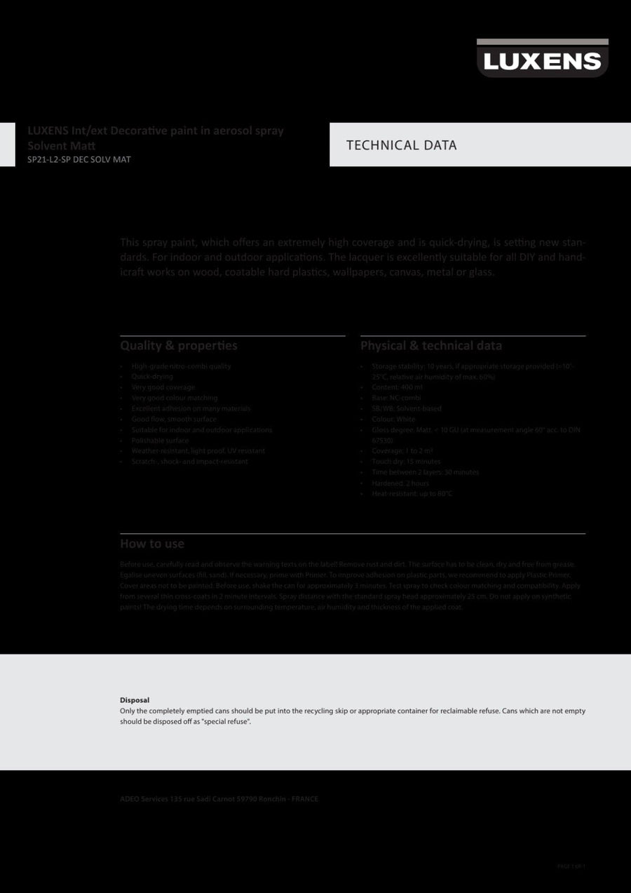 GRANITE SPRAY 3 MATT SOLVENT 400 ML LUXENS