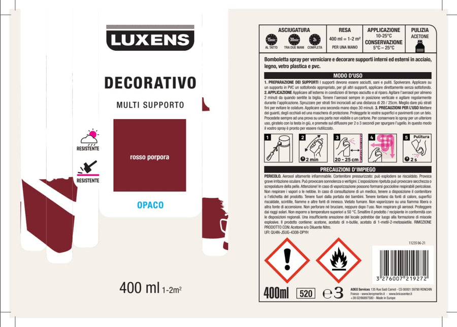 SPRAY PURPLE RED MATT SOLVENT 400 ML LUXENS