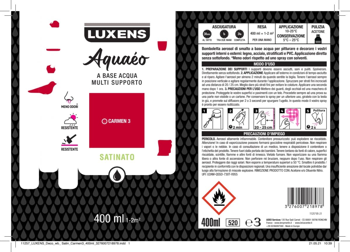 SPRAY RED 3 SATIN WATER 400 ML LUXENS