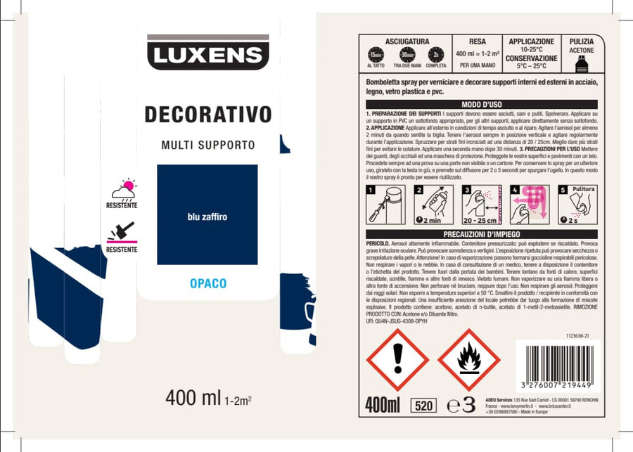 Bricocenter SPRAY SAPPHIRE BLUE MATT SOLVENT 400 ML LUXENS