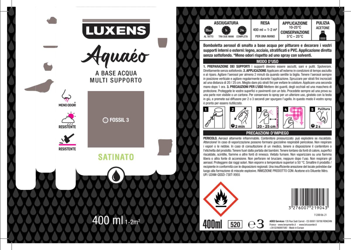 Bricocenter FOSSIL SPRAY 3 SATIN WATER 400 ML LUXENS
