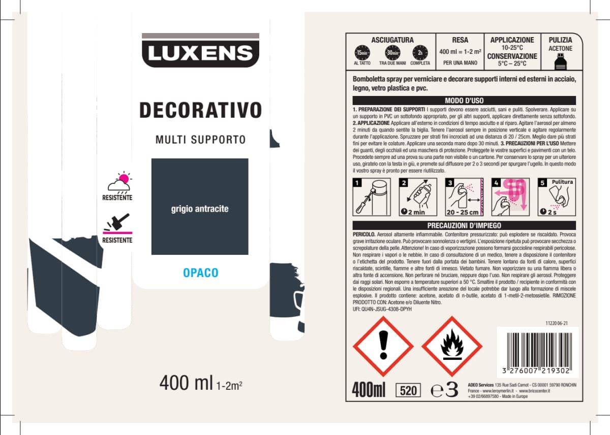 SPRAY ANTHRACITE MATT SOLVENT 400 ML LUXENS