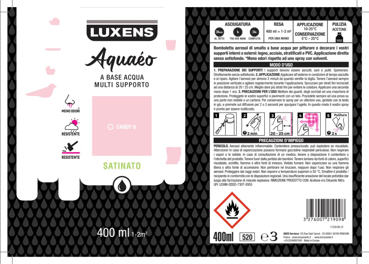 SPRAY PINK CANDY 6 SATIN WATER 400 ML LUXENS