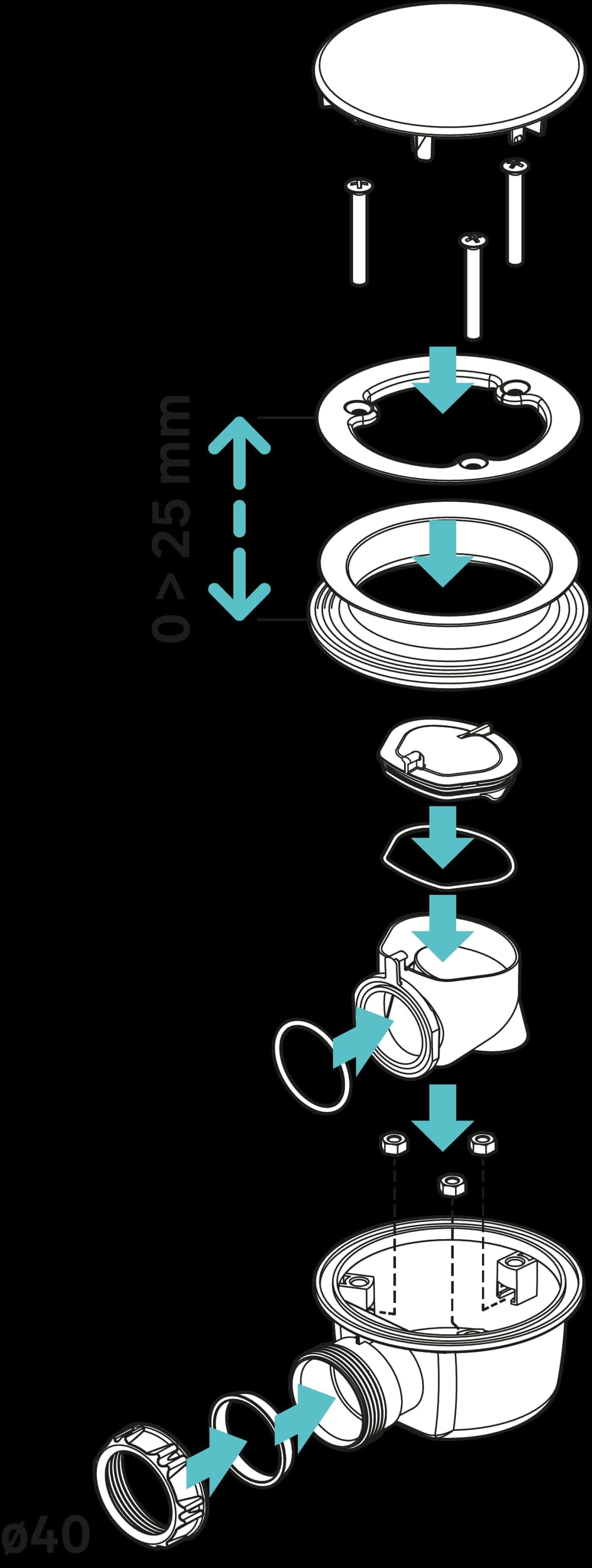 Bricocenter SHOWER TRAP DIA 90 MM EXTRA FLAT H 60 MM CLAMPING UP TO 25 MM PLASTIC WITH DRAIN