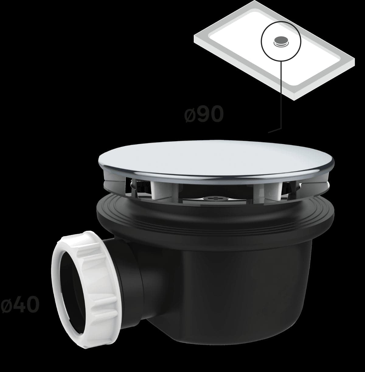 SHOWER TRAP DIA 90 MM EXTRA FLAT H 60 MM CLAMPING UP TO 25 MM PLASTIC WITH DRAIN - best price from Maltashopper.com BR430001309