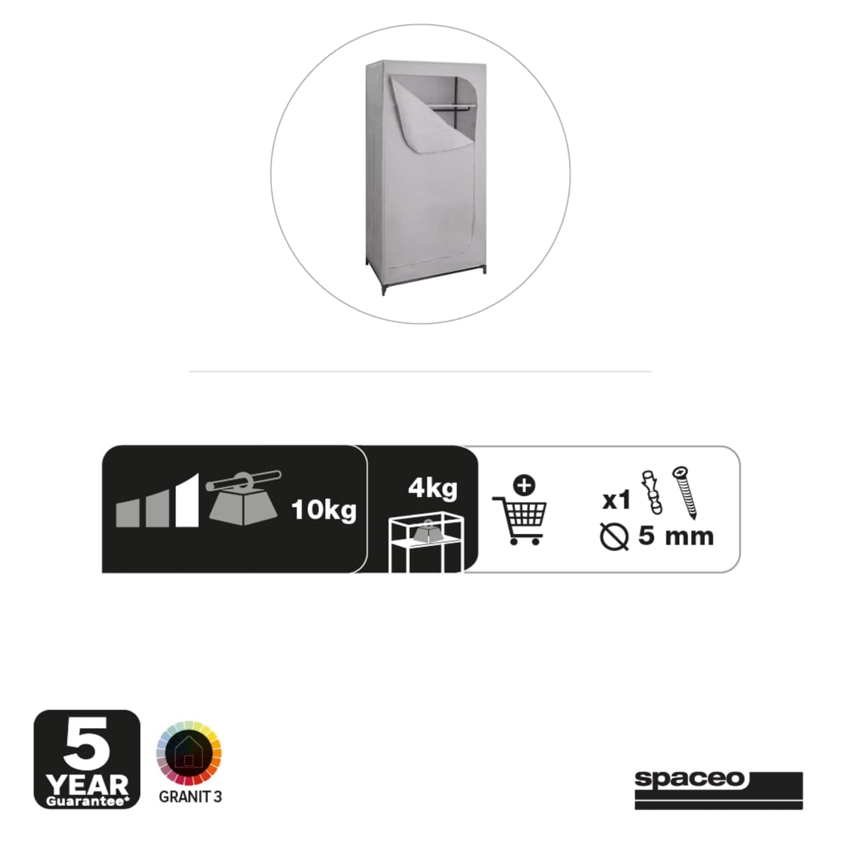 SPACEO FABRIC CUPBOARD METAL AND TNT KIT L75P 45 H160CM ONE SHELF - Premium Structures for Clothes and Shoes from Bricocenter - Just €35.99! Shop now at Maltashopper.com