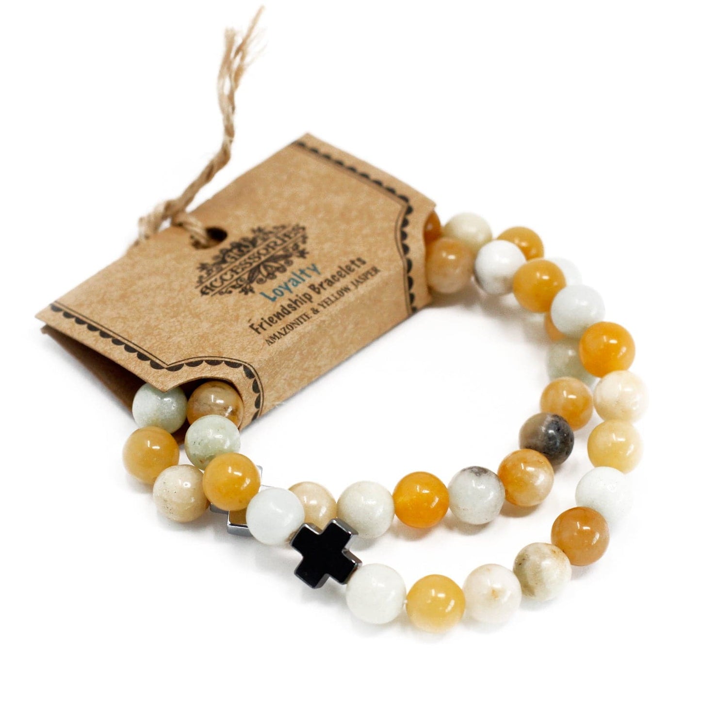 Bliss Set of 2 Gemstones Friendship Bracelets - Loyalty - Amazonite & Yellow Jasper