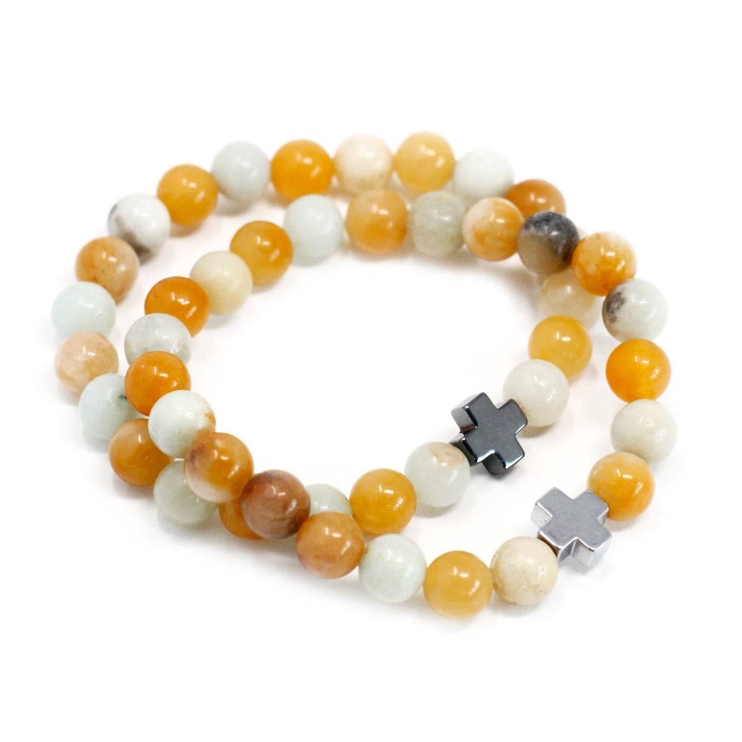 Bliss Set of 2 Gemstones Friendship Bracelets - Loyalty - Amazonite & Yellow Jasper