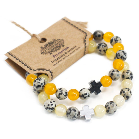 Bliss Set of 2 Gemstones Friendship Bracelets - Protection - Dalmation Jasper & Yellow Agate