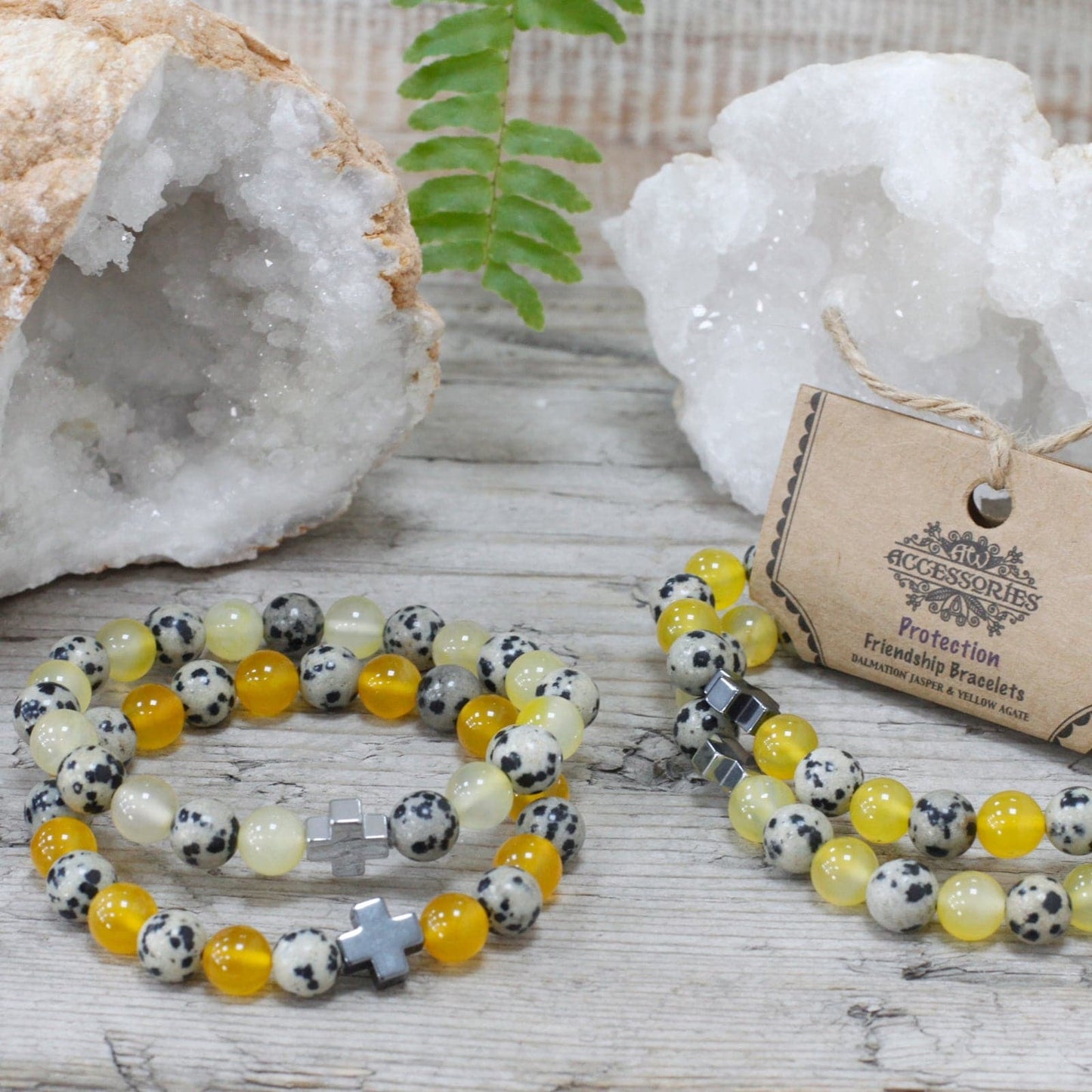 Bliss Set of 2 Gemstones Friendship Bracelets - Protection - Dalmation Jasper & Yellow Agate