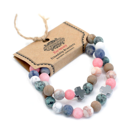 Set of 2 Gemstones Friendship Bracelets - Harmony - Rainbow Gemstones - best price from Maltashopper.com FGB-07