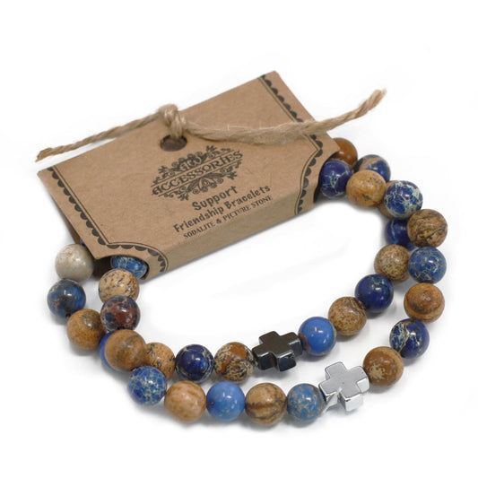 Bliss Set of 2 Gemstones Friendship Bracelets - Support - Sodalite & Picturestone