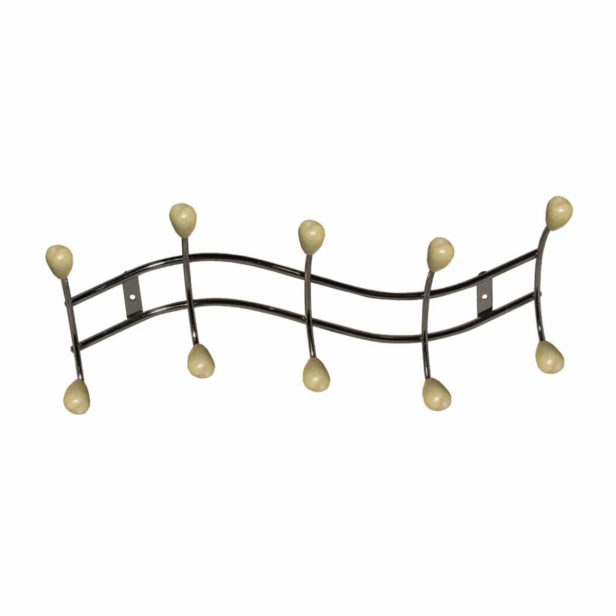 Bricocenter SATIN NICKEL METAL HANGER WITH NATURAL FINISH WOODEN KNOBS, L45.5 CM