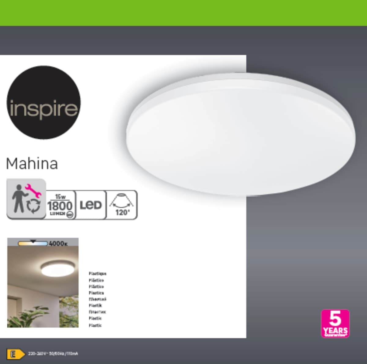 CEILING LAMP MAHINA METAL WHITE D30 CM LED 15W NATURAL LIGHT IP44 - best price from Maltashopper.com BR420008127