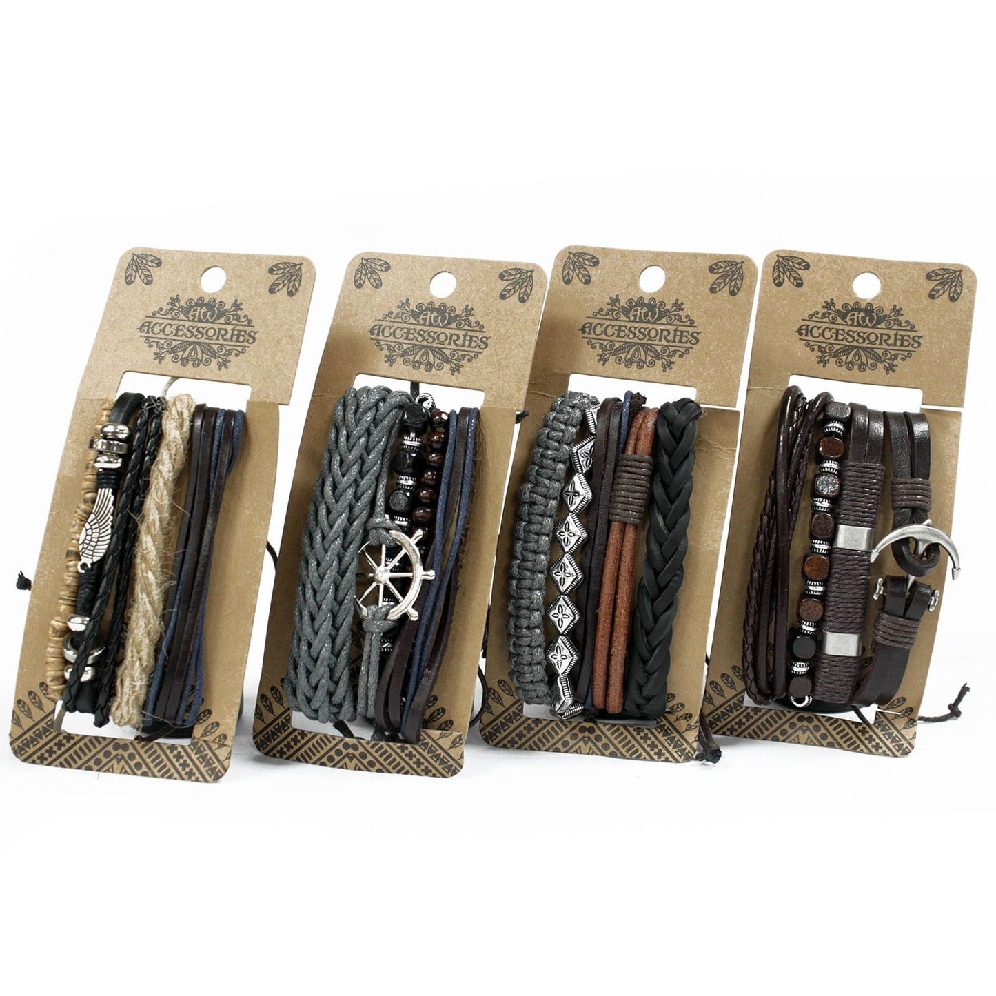 Mens Bracelet Sets - Metal & Leather (asst) - best price from Maltashopper.com MBS-02