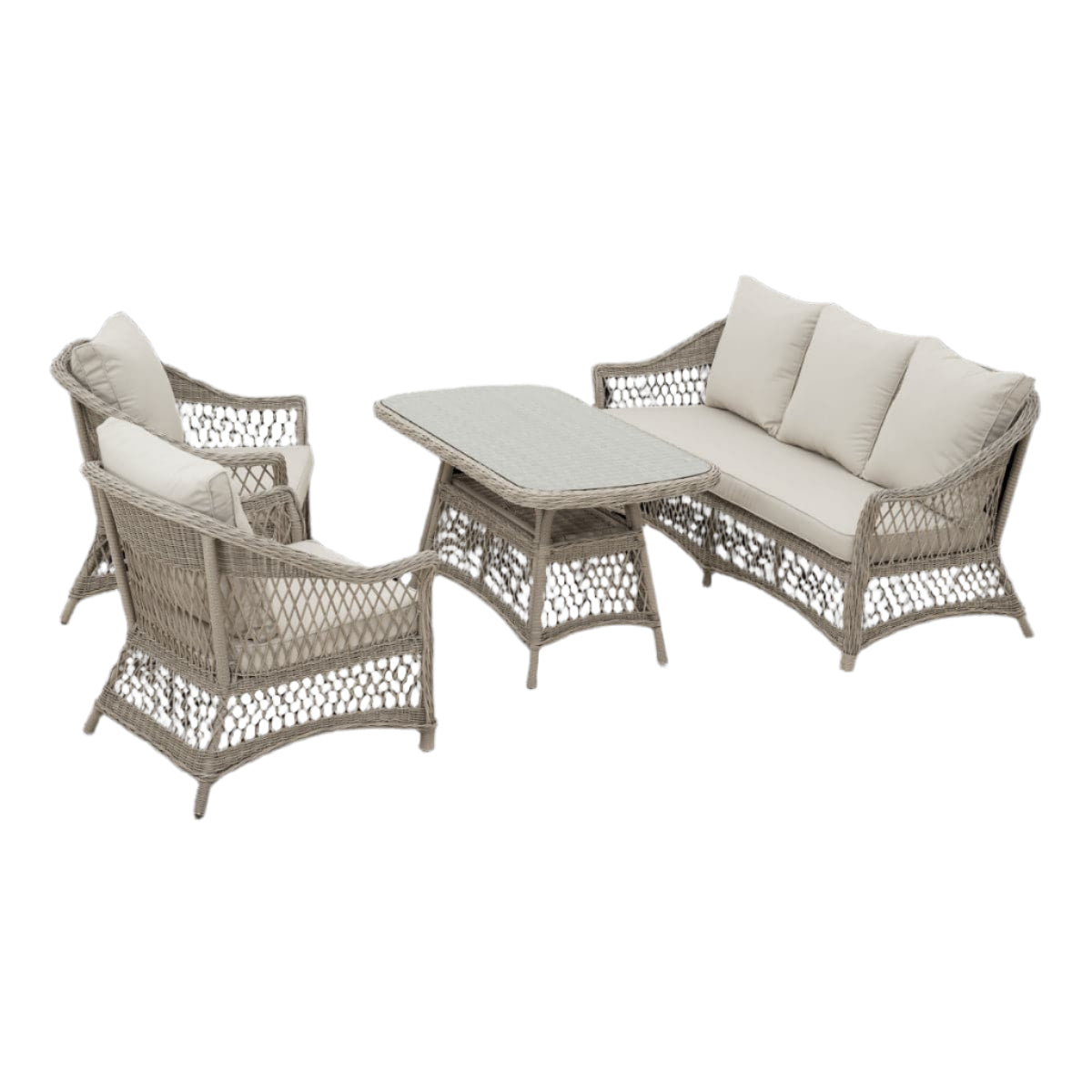 Bricocenter COFFEE SET 5 PLACES NATERIAL IDYLL TABLE 2 ARMCHAIRS AND SOFA ALUMINIUM AND NATURAL WICKER
