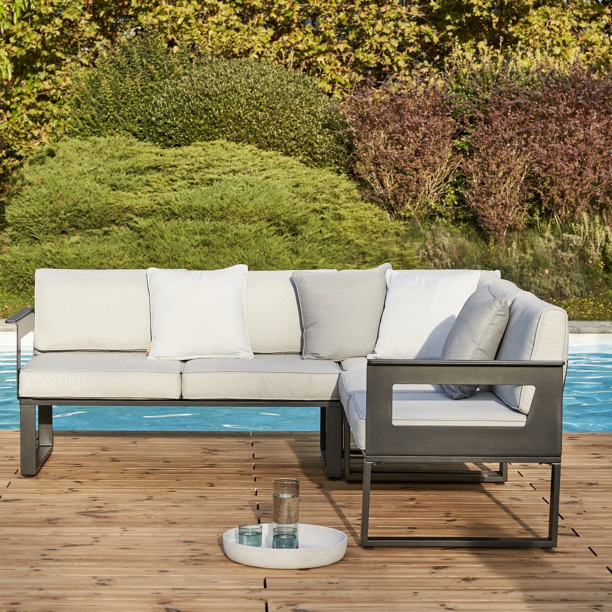 Bricocenter COFFE SET ODYSSEA CORNER NATERIAL SOFA ALUMINIUM COFFEE TABLE + 2 SEATS