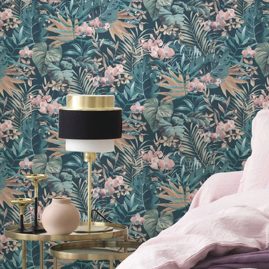 ORCHID AND BLUE FERN WALLPAPER 53CMX10.5M - best price from Maltashopper.com BR480010840