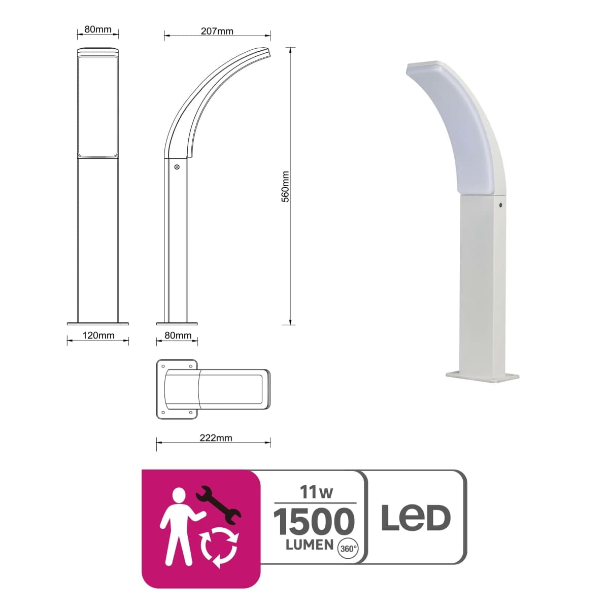 Bricocenter LAKKO ALUMINIUM WHITE 56CM LED STREET LAMP IP44