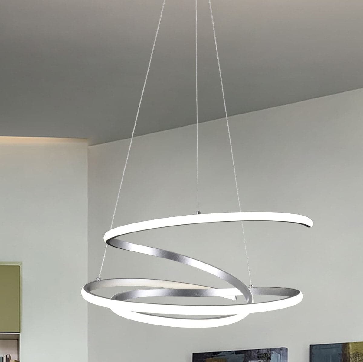 KILEY ALUMINIUM CHANDELIER SILVER D54 CM LED 45W NATURAL LIGHT - best price from Maltashopper.com BR420007599