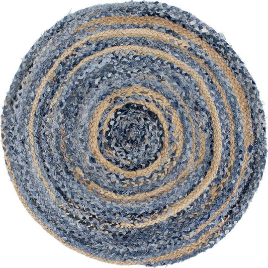 Round Jute and Recycle Denim Rug- 90 cm - best price from Maltashopper.com JRUG-04