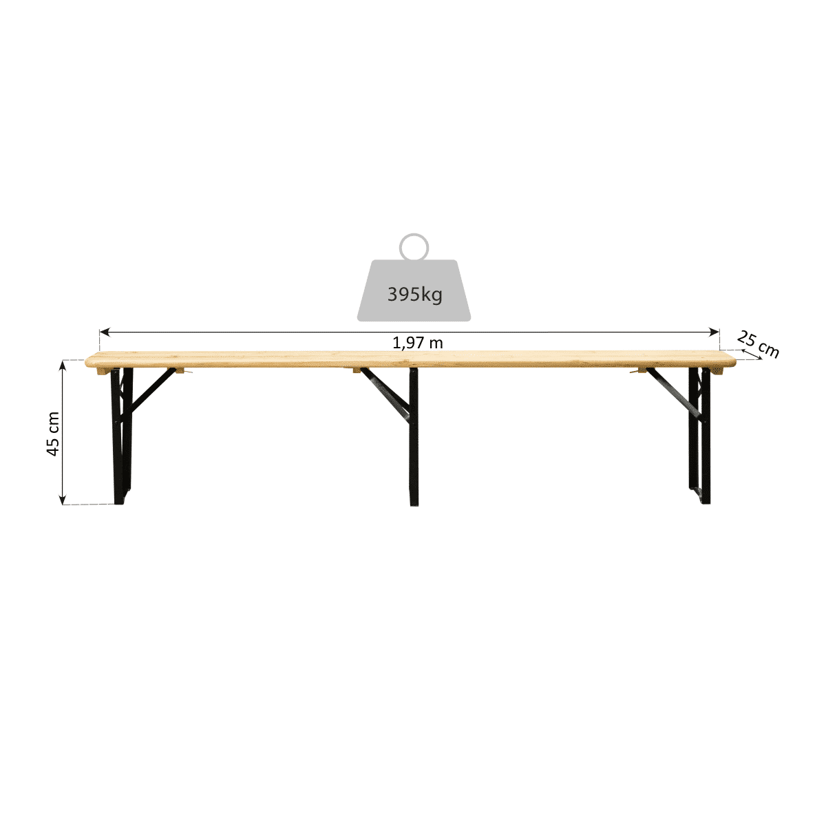 Bricocenter FIRA SET 8 Seats table 187X60cm and 2 benches in pine and steel