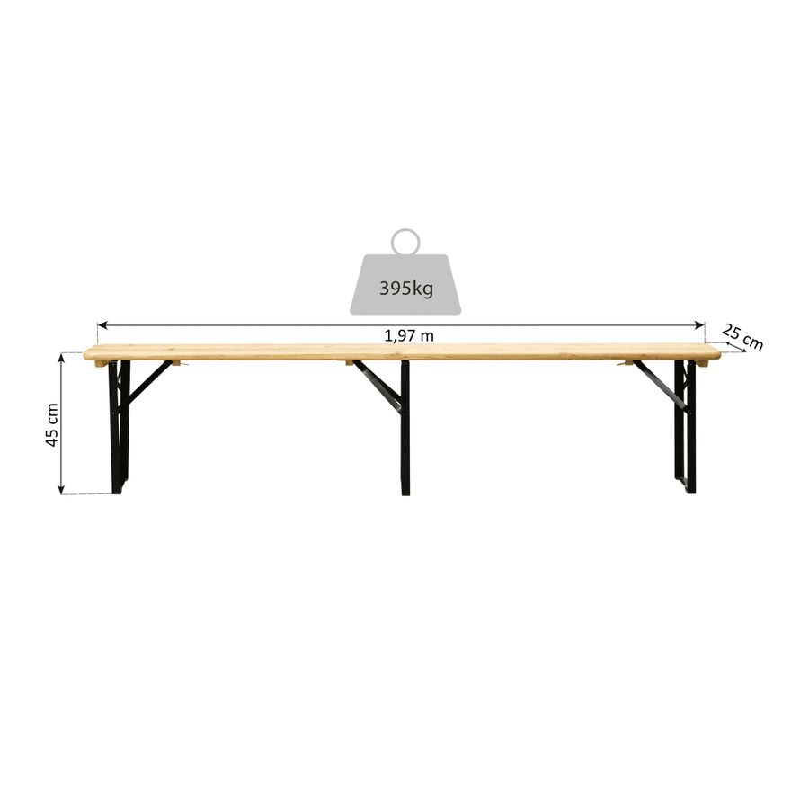 Bricocenter FIRA SET 8 Seats table 187X60cm and 2 benches in pine and steel
