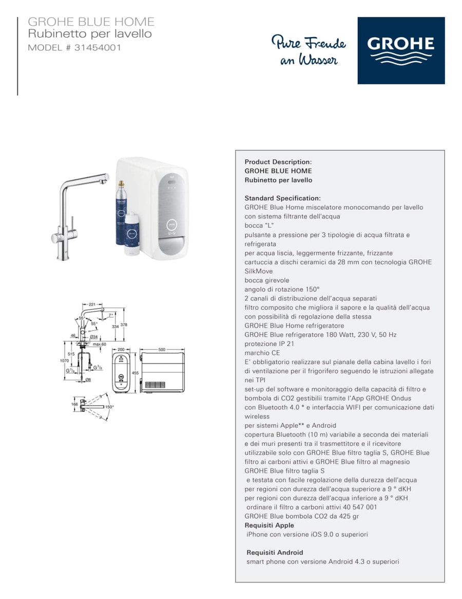 Bricocenter GROHE BLUE HOME STARTER KIT PURE MINTA - SPOUT L - FILTRATION SYSTEM TO SUPPLY WATER