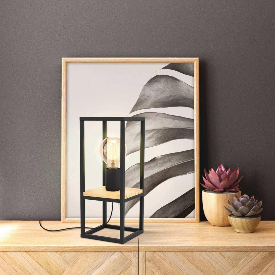 LIBERTAD TABLE LAMP WOOD AND METAL BLACK 1XE27=40W - best price from Maltashopper.com BR420007315