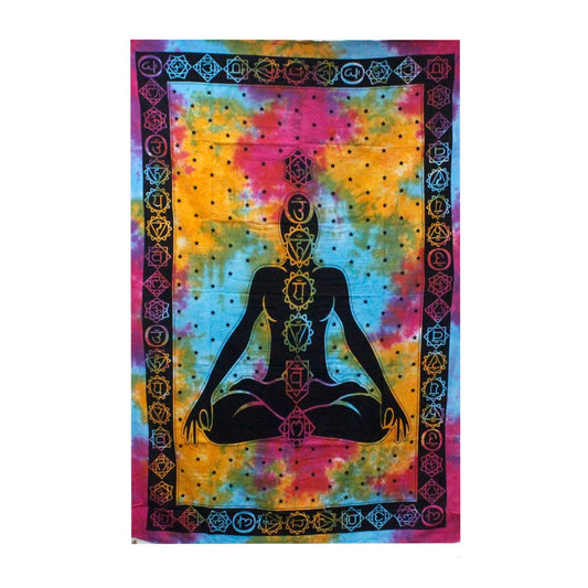 Double Cotton Bedspread + Wall Hanging - Chakra Buddha 230cm x 200cm - best price from Maltashopper.com CBWH-07