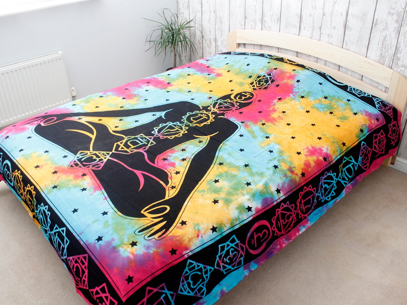 Double Cotton Bedspread + Wall Hanging - Chakra Buddha 230cm x 200cm - best price from Maltashopper.com CBWH-07