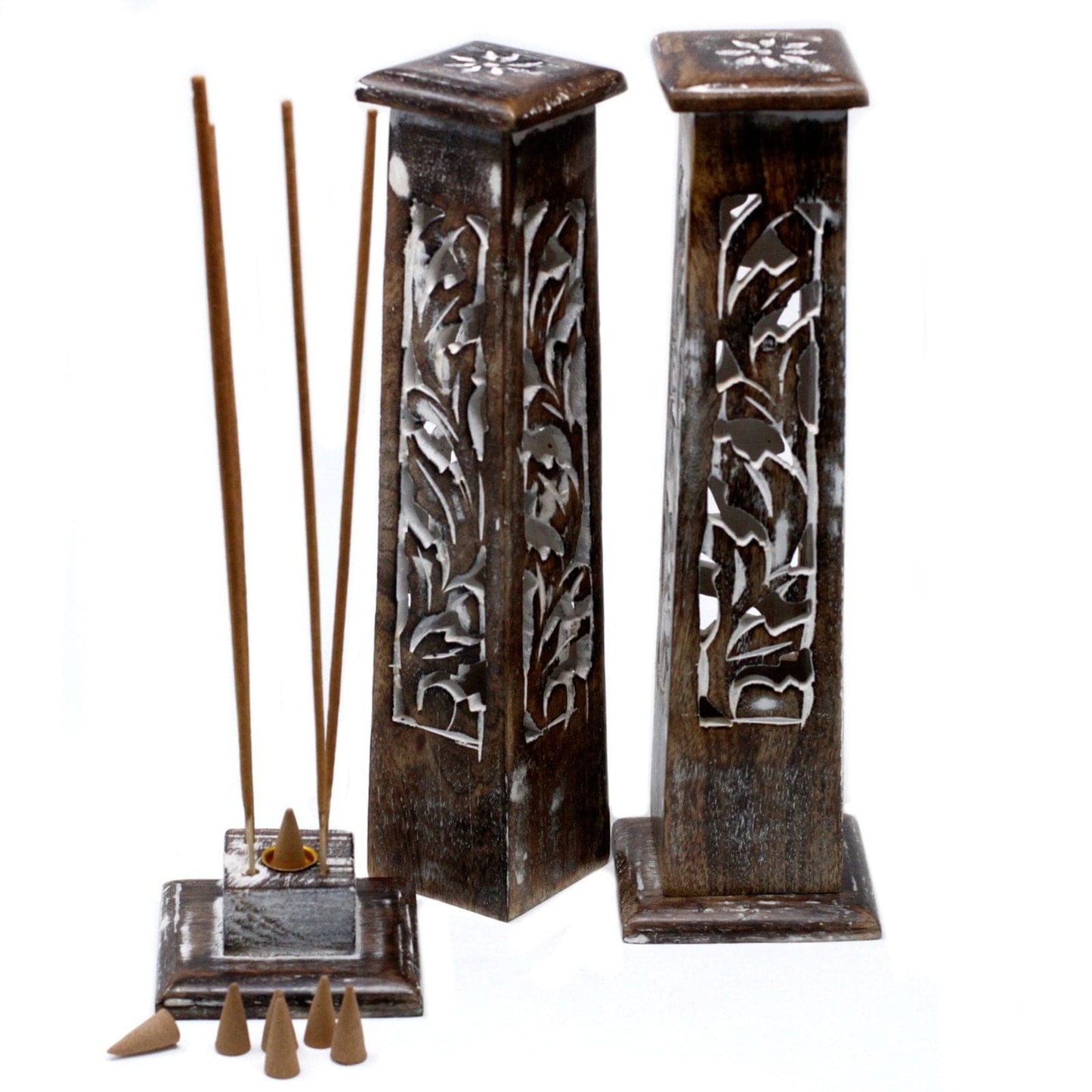 Bliss Tapered Incense Tower Washed Des2 - Mango Wood