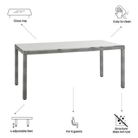 DAVOS NATERIAL TABLE 90X180X74 synthetic wicker aluminum and glass - best price from Maltashopper.com BR500012488