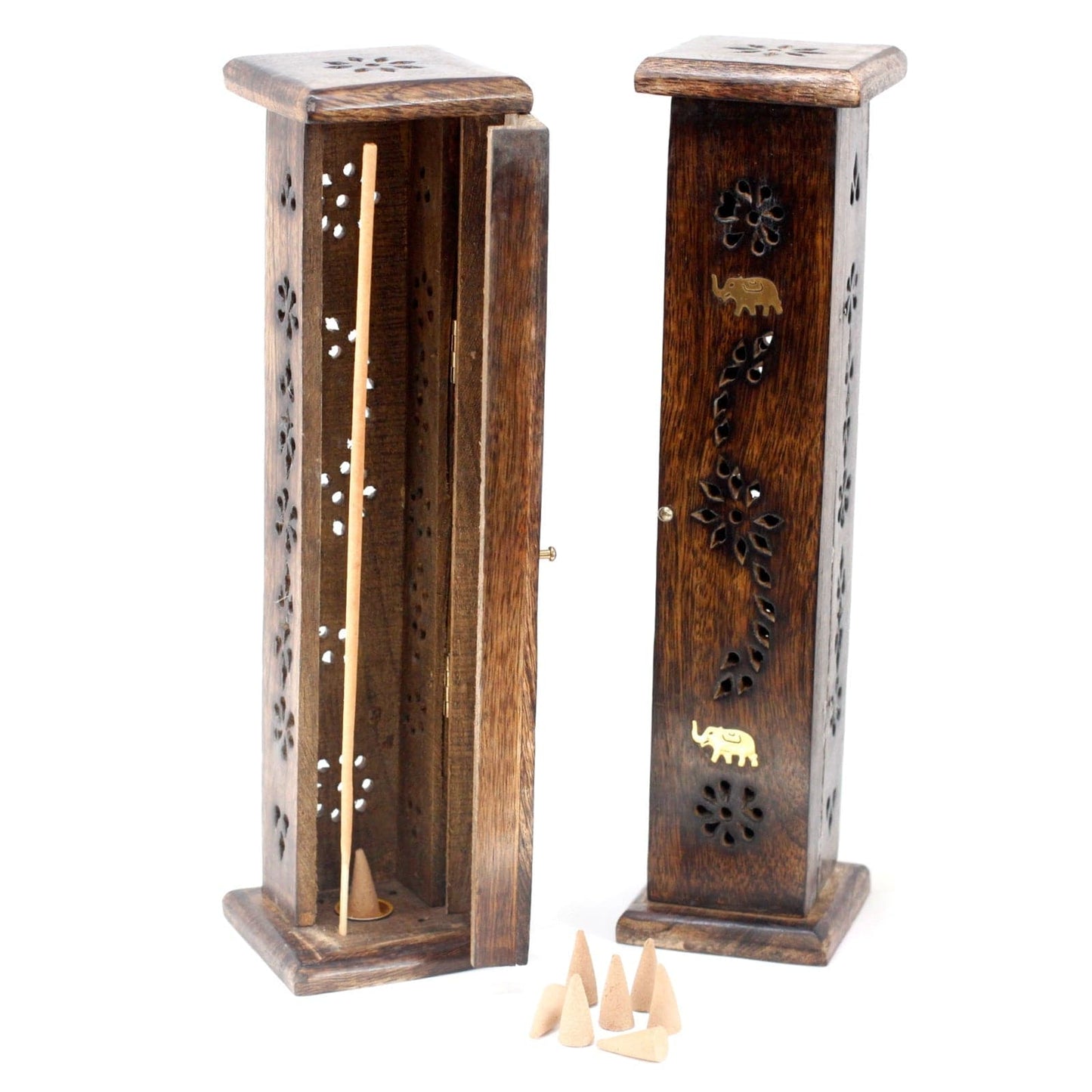 Bliss Square Incense Tower - Brass inlay - Mango Wood