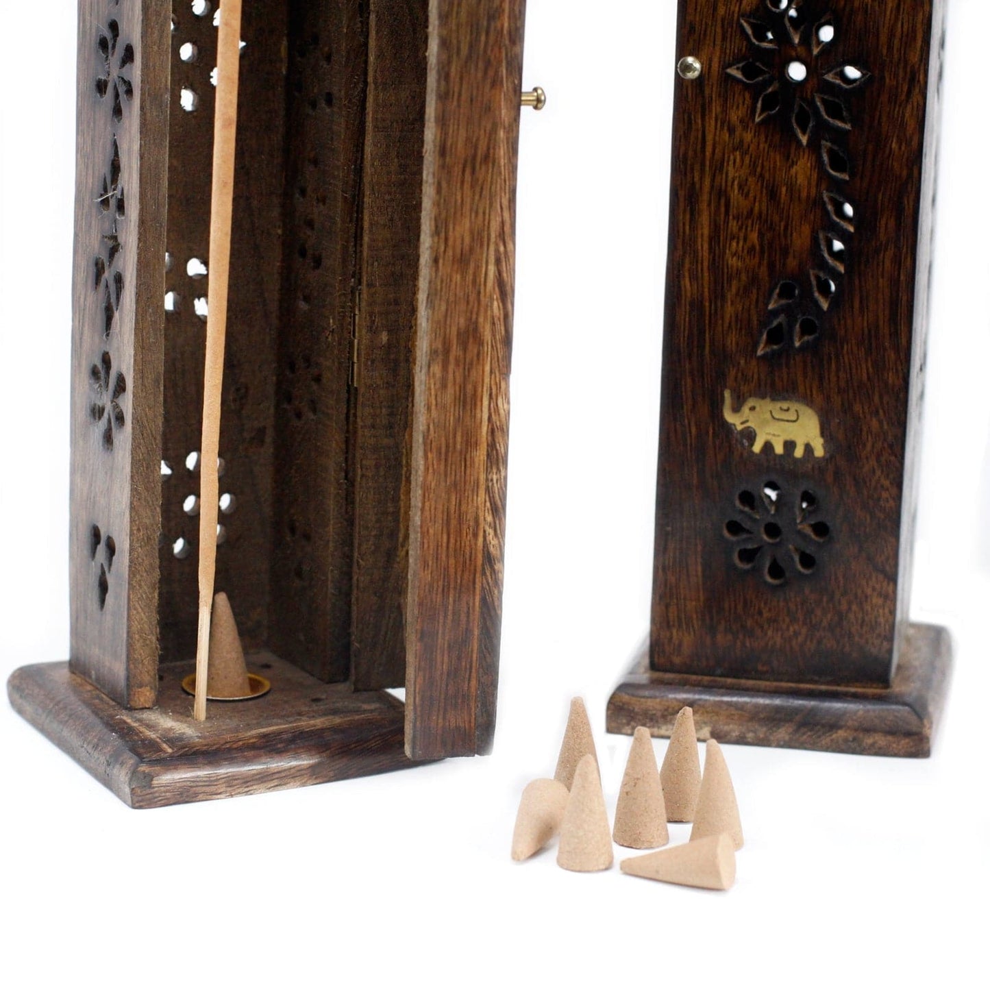 Square Incense Tower - Brass inlay - Mango Wood - best price from Maltashopper.com ISH-171M