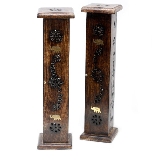 Bliss Square Incense Tower - Brass inlay - Mango Wood
