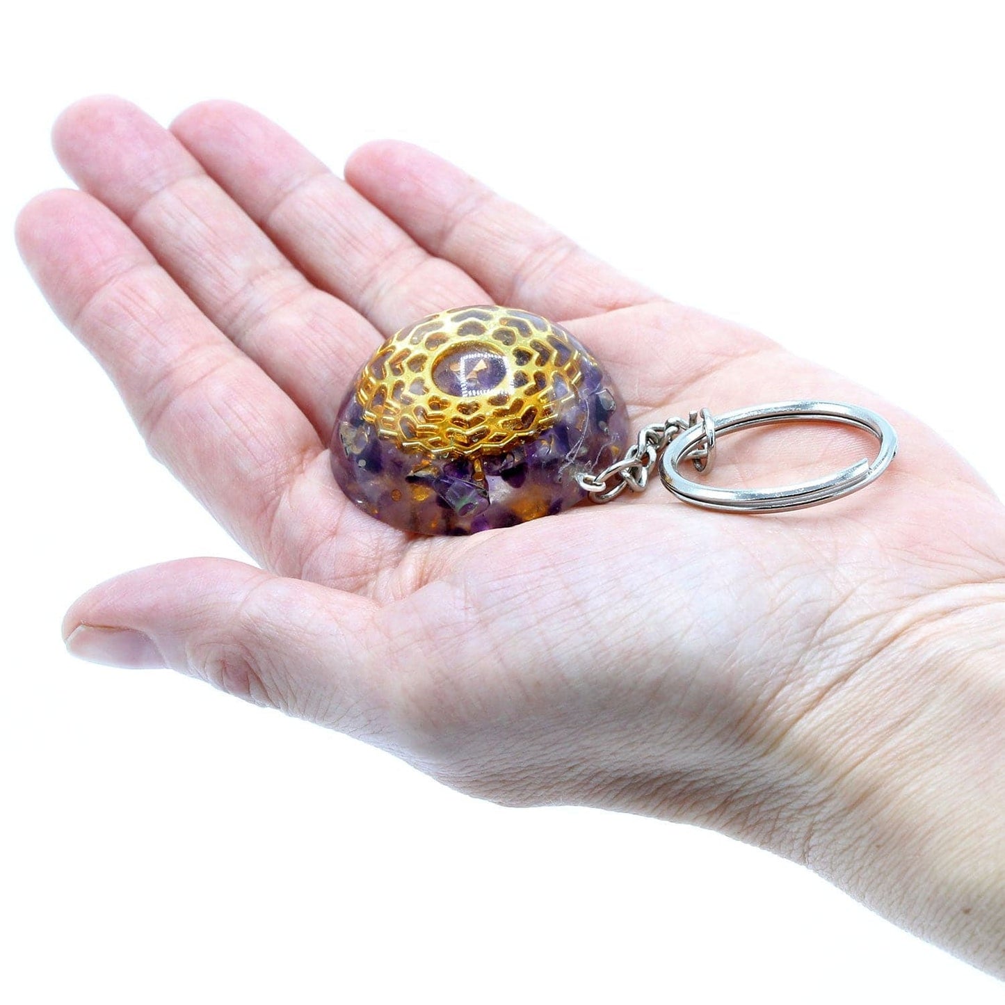 Orgonite Power Keyring - Amethyst Mandala Hearts - best price from Maltashopper.com ORGK-02