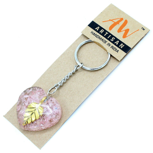 Orgonite Power Keyring - Rose Quartz Heearts Golden Leaf - best price from Maltashopper.com ORGK-10