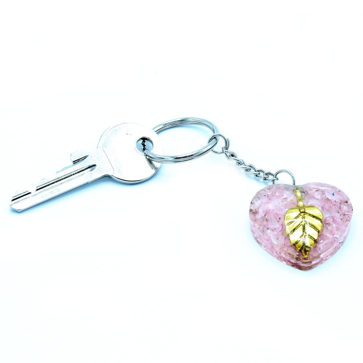 Orgonite Power Keyring - Rose Quartz Heearts Golden Leaf - best price from Maltashopper.com ORGK-10