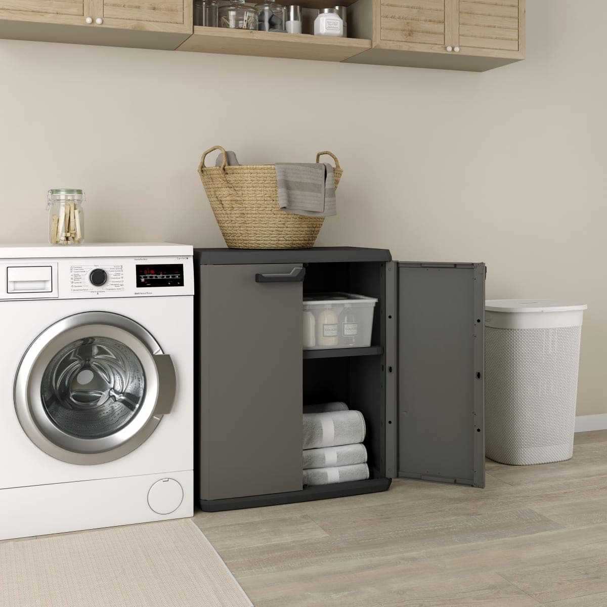LOW CABINET 2 DOORS 1 SHELF 68X39X83H DARK GREY - best price from Maltashopper.com BR440000880