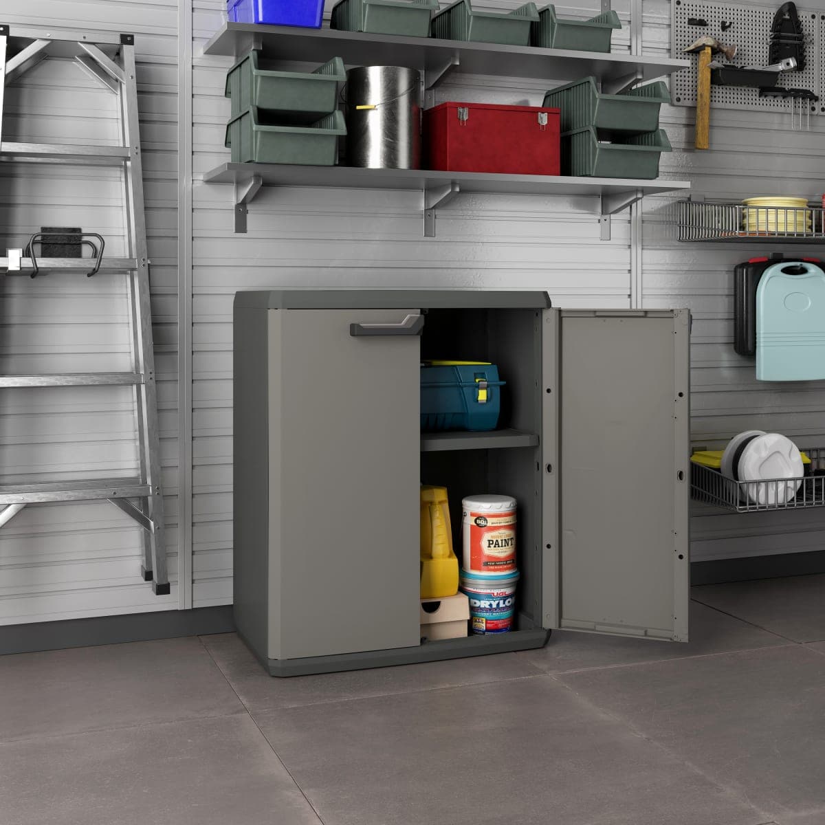 LOW CABINET 2 DOORS 1 SHELF 68X39X83H DARK GREY - best price from Maltashopper.com BR440000880