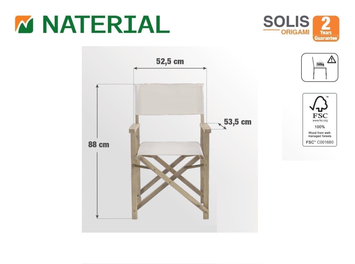 SOLIS NATERIAL - director chair, acacia FSC, 52.5x50.5x87cm, cream color - best price from Maltashopper.com BR500013628