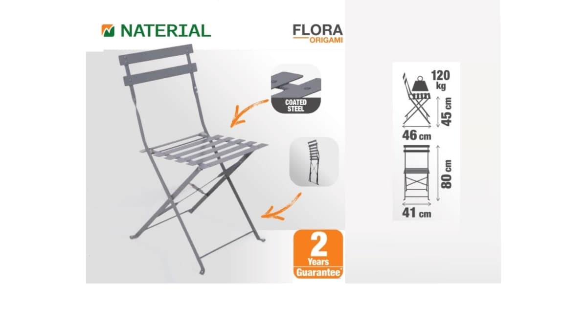 FLORA NATERIAL FOLDING CHAIR ANTHRACITE STEEL 41X47XH80 - best price from Maltashopper.com BR500009513