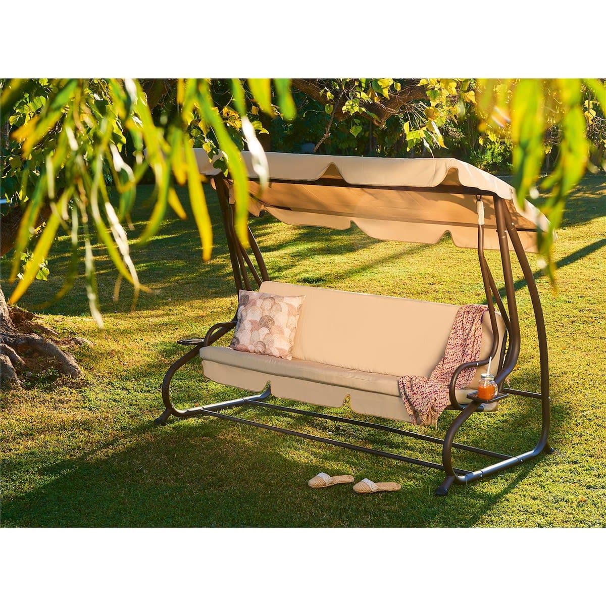 Reclining swing 3 seats 230X120 in brown polyester - best price from Maltashopper.com BR500013592