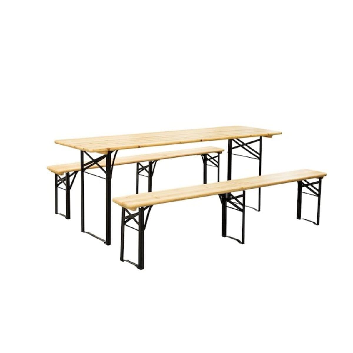 FIRA SET 8 Seats table 187X60cm and 2 benches in pine and steel